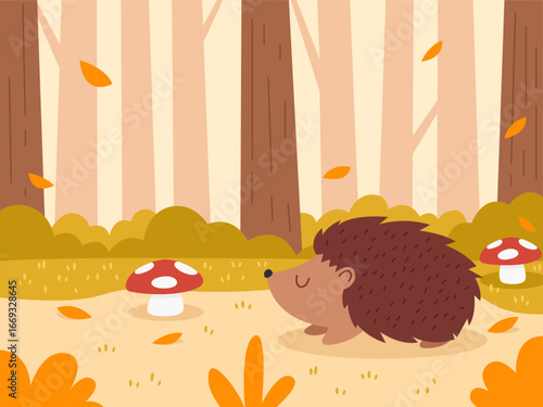 A charming hedgehog in the heart of the autumn season's embrace, among leaves and woodland atmosphere. captures the serenity. 