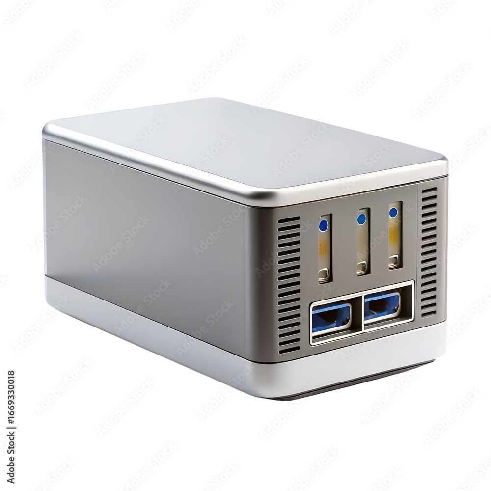 Fototapeta premium A sleek white quadcopter drone with a gimbal mounted camera suspended below against a stark black background