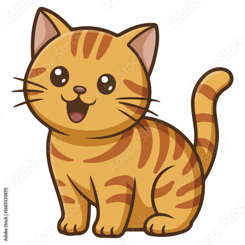 Cute ginger tabby kitten yawning vector illustration on white background