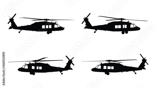 Helicopter silhouette icon set in black design
