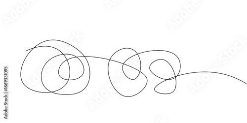 A tangled and unraveled web of thoughts, depicted in a single continuous line. Concepts of psychotherapy, mental health, and problem-solving. Editable vector line illustration.