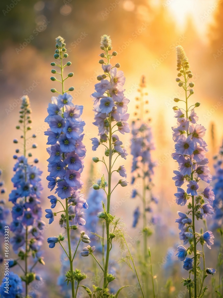 Obraz premium Delphiniums sway gently in the soft