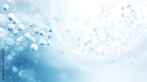 Abstract medical background with white and light blue gradient, molecular structures and scientific elements, futuristic health and biotechnology concept, laboratory research and molecular analysis de