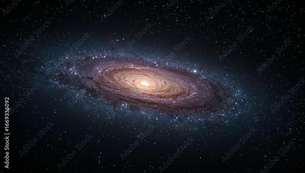 Obraz premium Cosmic Spiral Galaxy with Glowing Core in Infinite Space