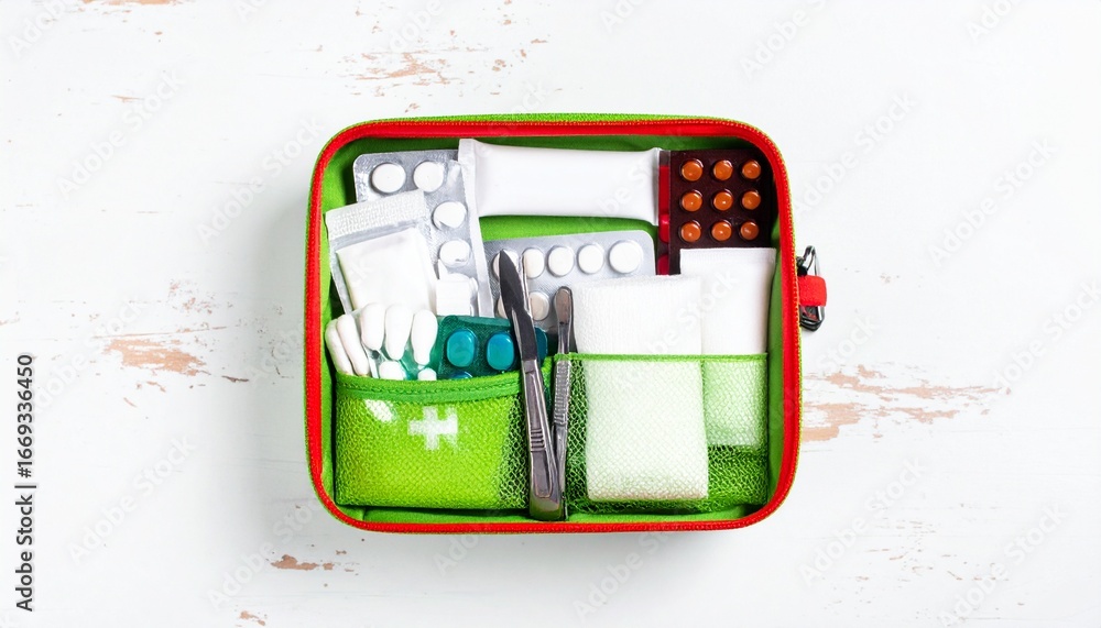 Obraz premium vector of home first aid kit with medical supplies