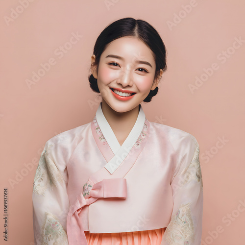 전통 한복을 입고 미소 짓는 여성,명절,전통,Generating AI