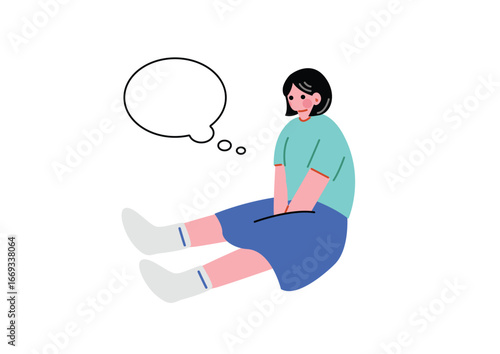 座って考え事をする女性