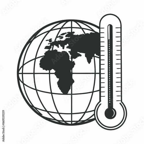Vector art of global warming concept with a thermometer measuring the temperature of the planet earth