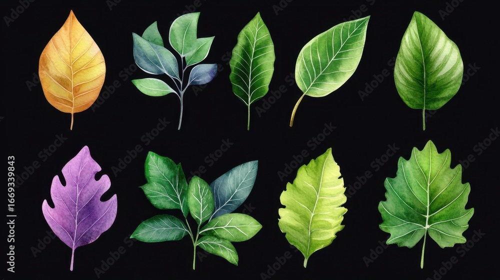 Fototapeta premium Hand-painted foliage collection with botanical watercolor style
