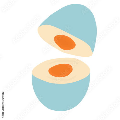 Salted fish egg illustration. Egg illustration. Egg slice illustration, Boiled egg illustration. Salted egg flat design. Egg with blue shell illustration
