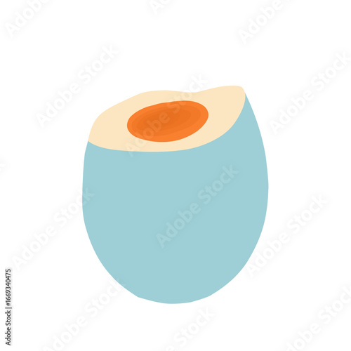 Salted fish egg illustration. Egg illustration. Egg slice illustration, Boiled egg illustration. Salted egg flat design. Egg with blue shell illustration
