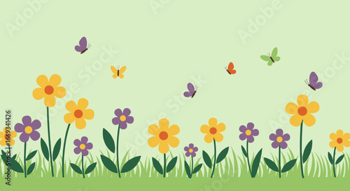 Vibrant Flower Garden with Butterflies