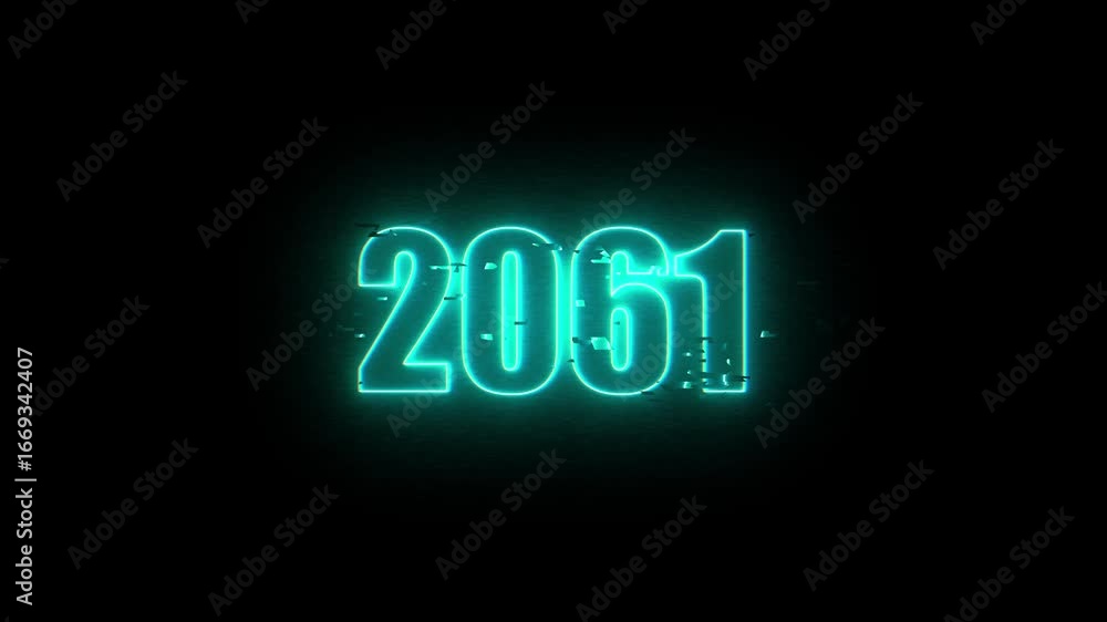 2061Neon Sign, Vibrant Blue Glow Against Dark Jahreswechsel, Schrift mit Neonschein 4k video Background animation