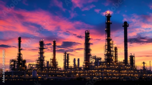 Wallpaper Mural Oil refinery complex at sunset silhouette Torontodigital.ca