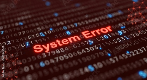 Urgent system error alert with digital data and network connections