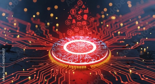 Dynamic digital network powering innovation with glowing circuits