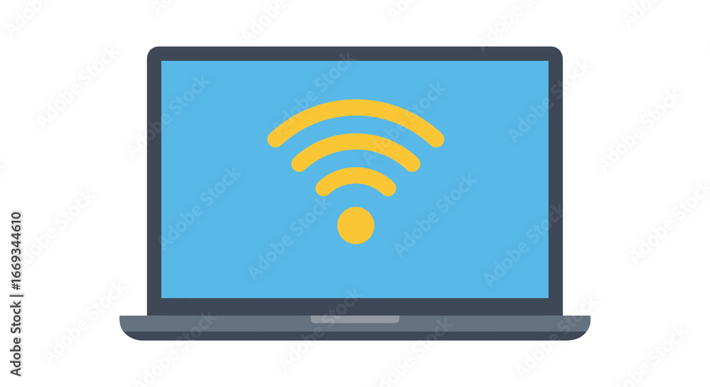 Laptop computer with wifi signal on screen Laptop computer with wifi signal on screen
