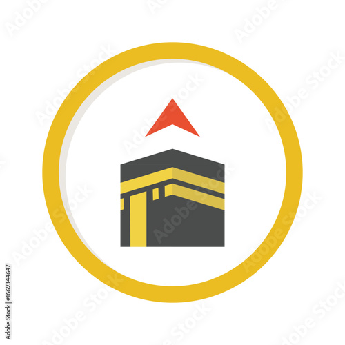 Kaaba Flat icon. Compass, West, North, East, South. Stock Illustration