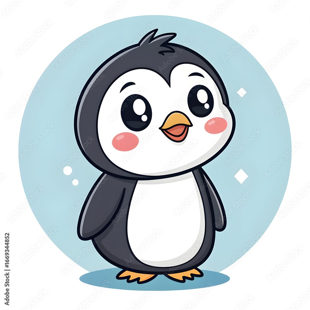 Obraz premium Adorable Chibi Penguin Chick With A Bright Jellybean Nose, Cute Kawaii Cartoon Illustration Perfect For Children’s Designs, Sweet Candy Themes, Whimsical Animal Art, And Playful Artwork