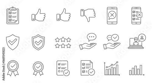 Collection of various rating and feedback icons in simple line style