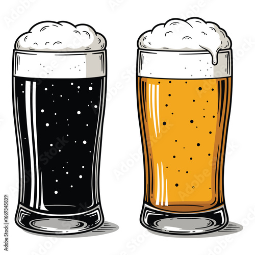 Two Glasses of Beer Dark and Light Ale