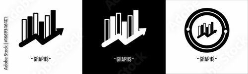 Graphs logo set. Collection of black and white logos. Stock vector.