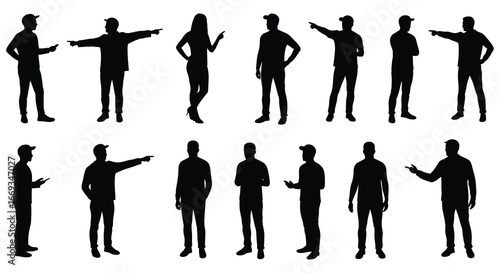 Collection of black silhouettes of people in various poses and gestures