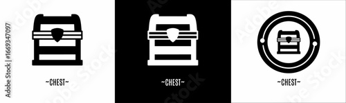 Chest logo set. Collection of black and white logos. Stock vector.