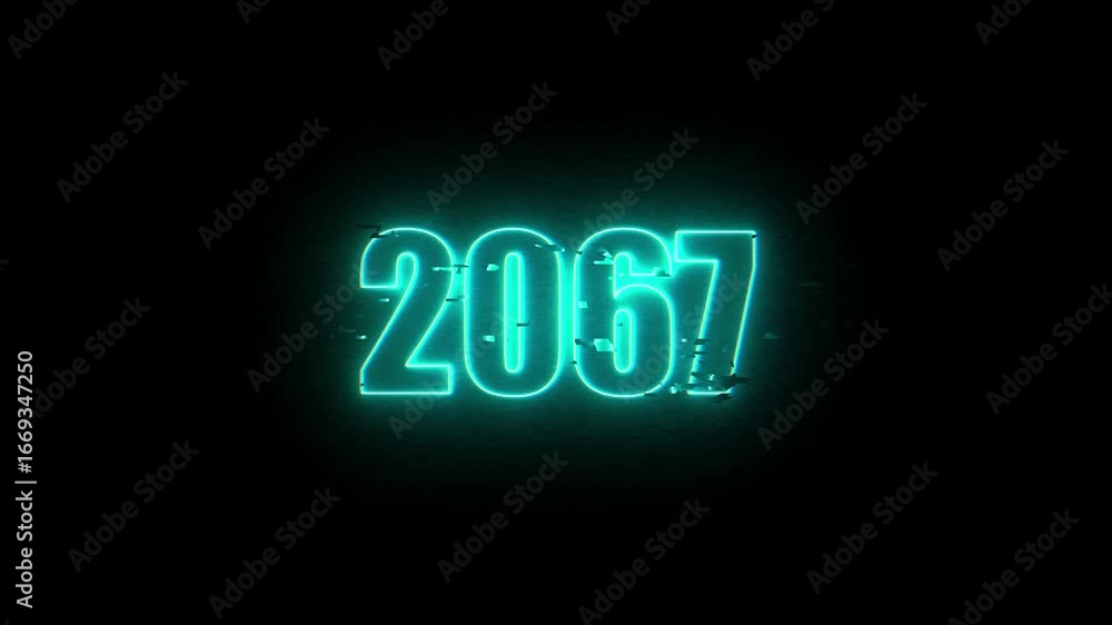 2067 Neon Sign, Vibrant Blue Glow Against Dark Jahreswechsel, Schrift mit Neonschein 4k video Background animation