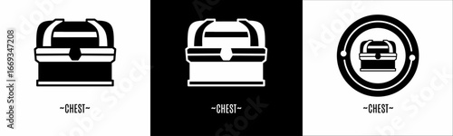 Chest logo set. Collection of black and white logos. Stock vector.