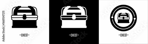 Chest logo set. Collection of black and white logos. Stock vector.