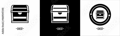 Chest logo set. Collection of black and white logos. Stock vector.