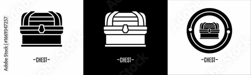 Chest logo set. Collection of black and white logos. Stock vector.