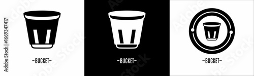 Bucket logo set. Collection of black and white logos. Stock vector.