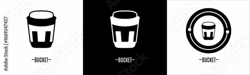 Bucket logo set. Collection of black and white logos. Stock vector.