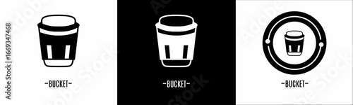 Bucket logo set. Collection of black and white logos. Stock vector.