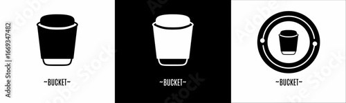 Bucket logo set. Collection of black and white logos. Stock vector.