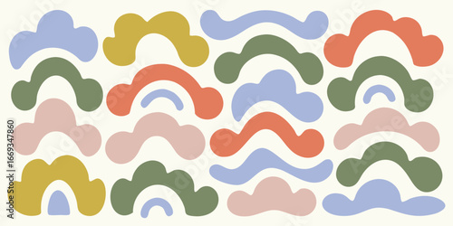Stylized Wavy and Arching Shapes in Soft Pastel Colors on White abstract wavy shapes