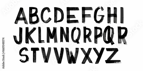 Black and grey alphabet letters A to Z with a distressed brush stroke texture uppercase