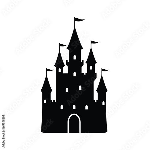 Black Silhouette of a Fairytale Castle Icon