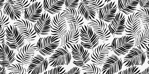 Repeating Black Palm Leaf Pattern on White Background palm leaves tropical