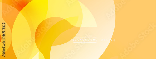 Abstract geometric shapes overlap. Warm yellow, orange hues dominate design. Minimalist style, modern aesthetic. Background features subtle gradients.