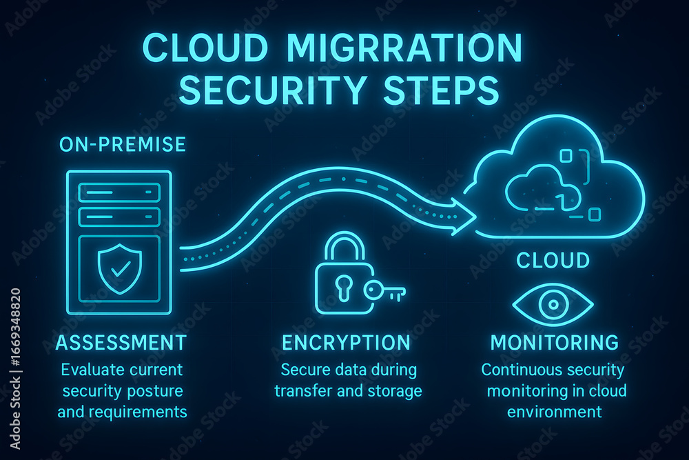 Naklejka premium Neon Cloud Security Implementation Steps with Best Practices for IT