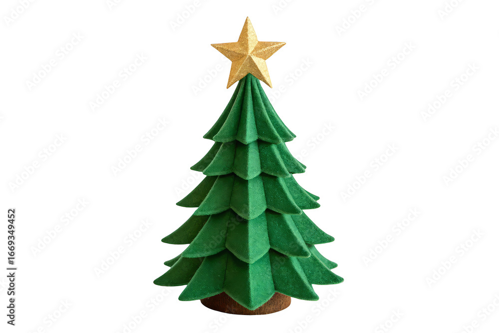 Obraz premium A green glitter christmas tree with a gold star on top, isolated on transparent background