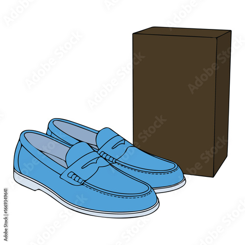 Elegant new orange shoes with shoe box isolated vector illustration on white background
