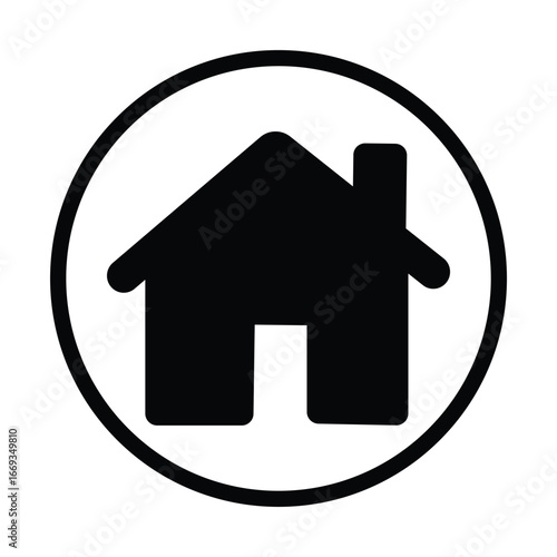 Black house icon inside a circle on white background