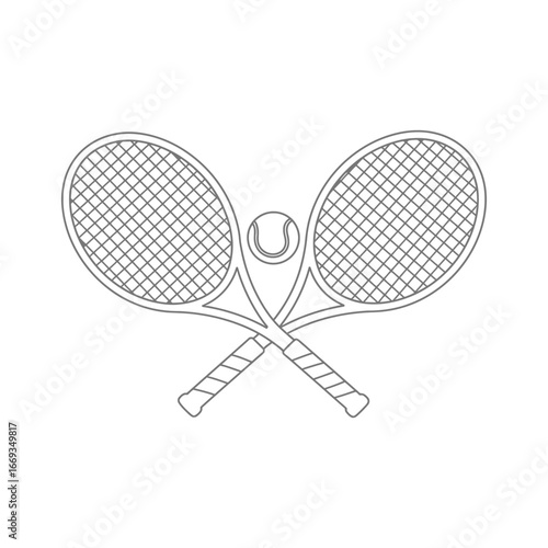 Crossed Tennis Rackets and Ball Line Art Illustration
