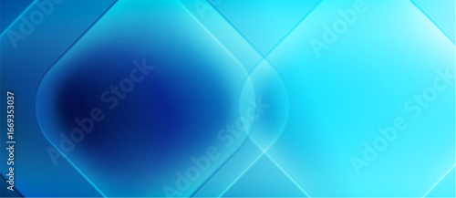 Abstract blue background. Geometric shapes overlap, creating glowing effect. Smooth gradients suggest depth, light. Modern design.
