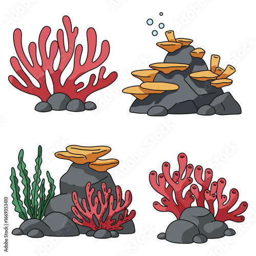 Cartoon Coral Reef Ecosystem Illustrations