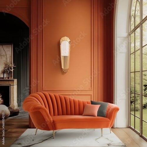 Luxury Burnt Orange Velvet Sofa Interior Design